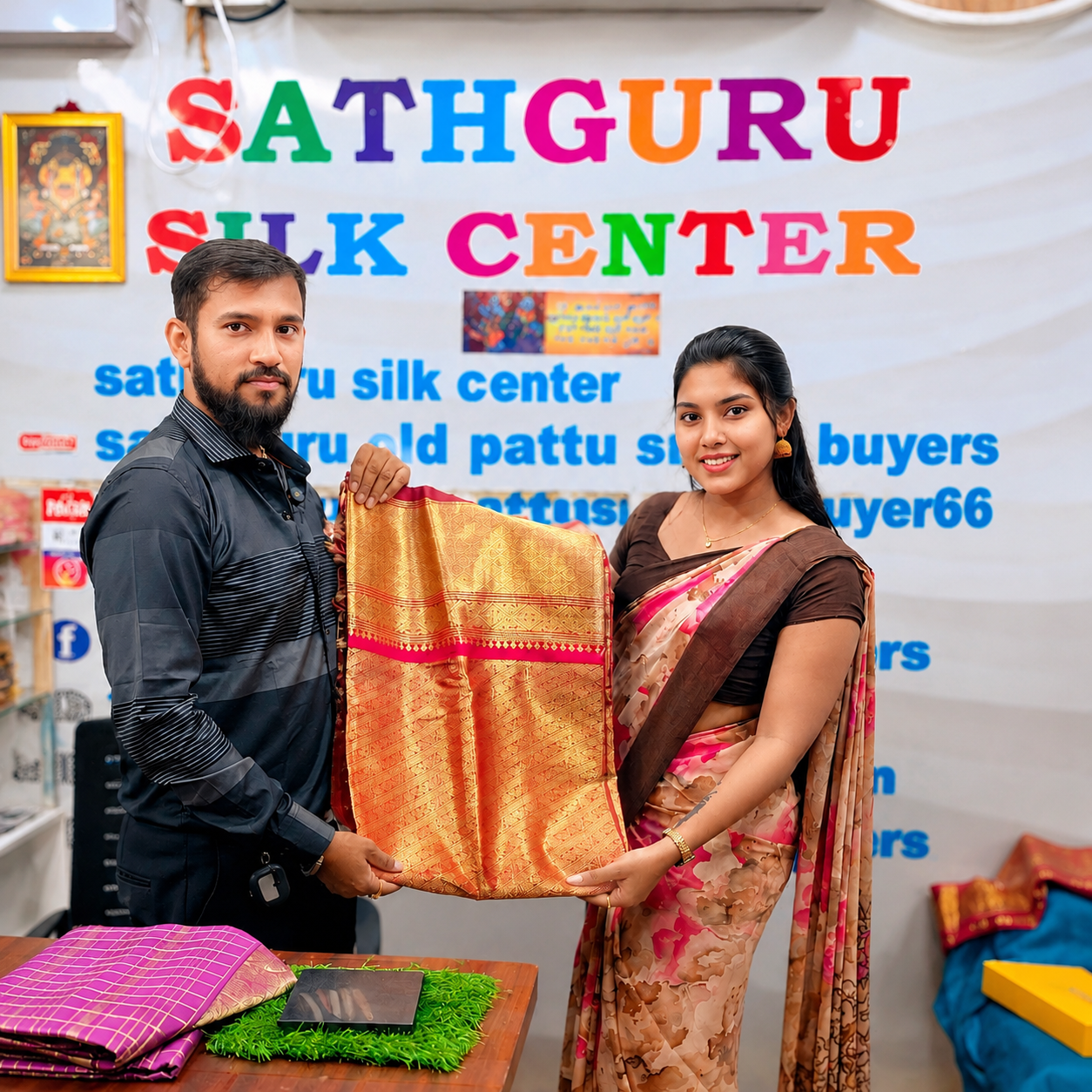 Customer Selling Old Silk Saree at Sathguru Silk Center Hyderabad